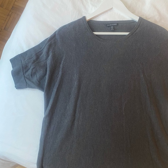 ❤️ Eileen Fisher SILK short sleeve sweater gray grey blouse top charcoal - Picture 3 of 7